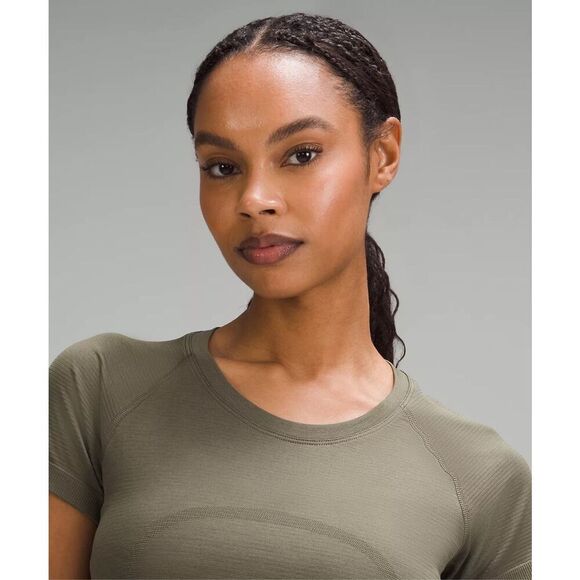 Lululemon Swiftly Tech Short-Sleeve Shirt 2.0 Hip Length Olive Green Stretch $68 - Picture 3 of 6